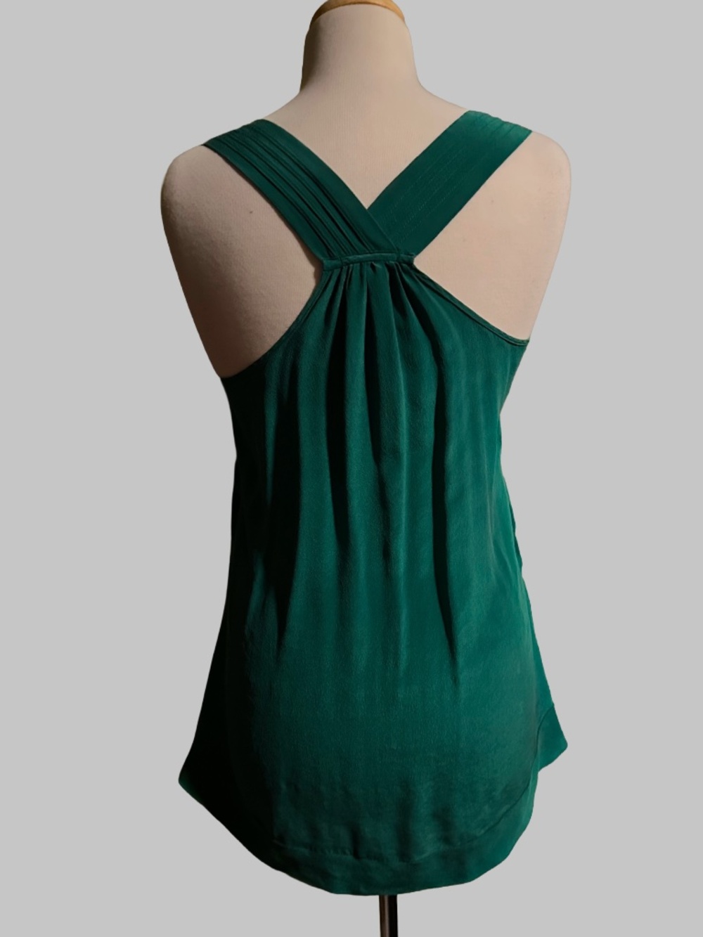 XXI 100% Silk Emerald Green Pleated Racerback Draped Tunic Top Small SP